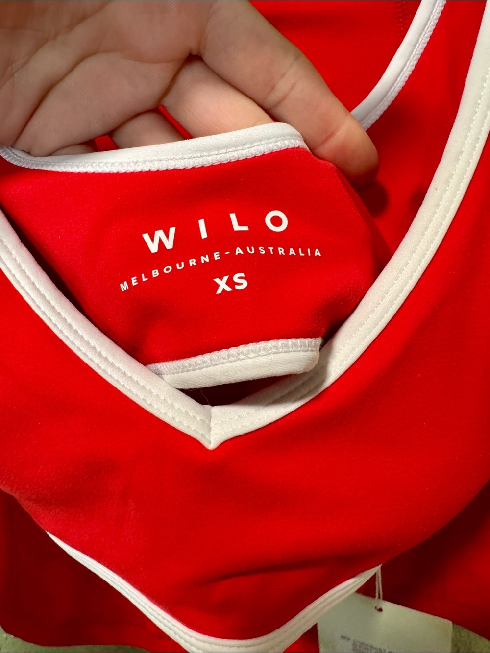 Wilo Womens Red Tank Style Sports Bra with White Trim & Biker Shorts SET NWT XS - Picture 3 of 5